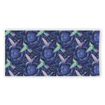 Dark Blue Floral Hummingbird Print Beach Towel