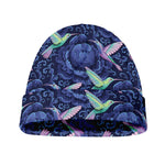 Dark Blue Floral Hummingbird Print Beanie