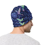 Dark Blue Floral Hummingbird Print Beanie