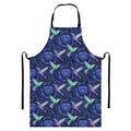Dark Blue Floral Hummingbird Print Bib Apron With Pocket