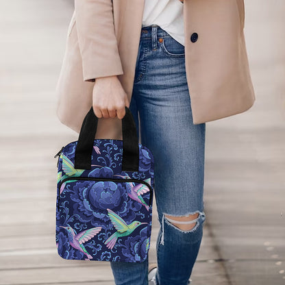Dark Blue Floral Hummingbird Print Bible Tote Bag