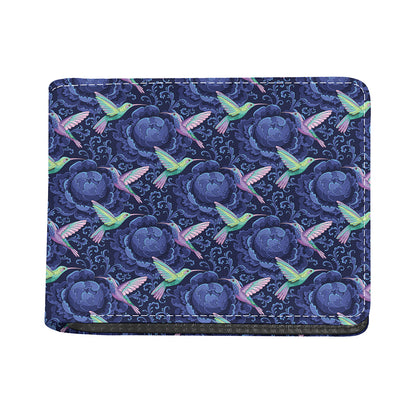 Dark Blue Floral Hummingbird Print Bifold Wallet