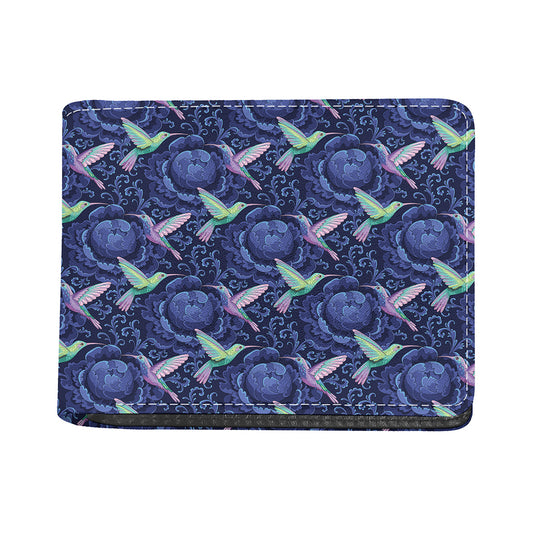 Dark Blue Floral Hummingbird Print Bifold Wallet