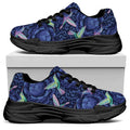Dark Blue Floral Hummingbird Print Black Chunky Shoes