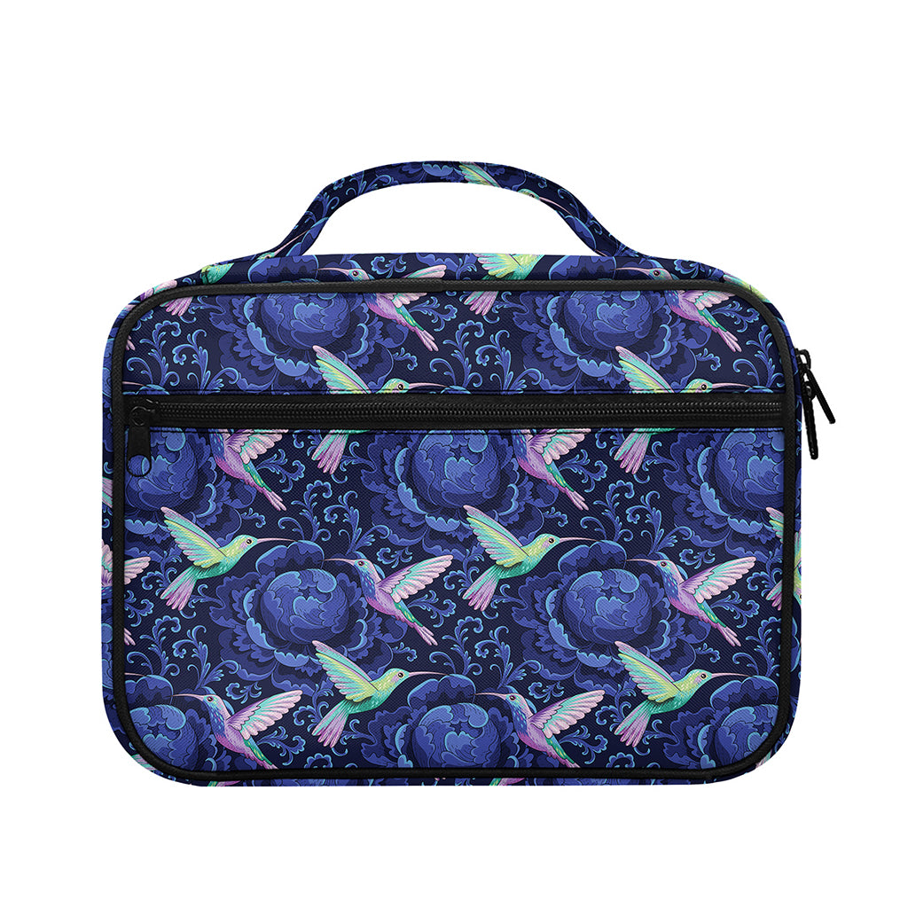 Dark Blue Floral Hummingbird Print Briefcase Bible Bag