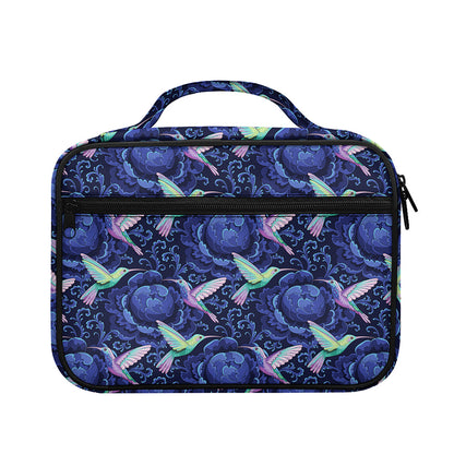 Dark Blue Floral Hummingbird Print Briefcase Bible Bag