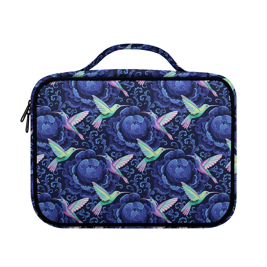 Dark Blue Floral Hummingbird Print Briefcase Bible Bag