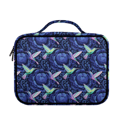 Dark Blue Floral Hummingbird Print Briefcase Bible Bag