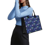 Dark Blue Floral Hummingbird Print Canvas Tote Bag