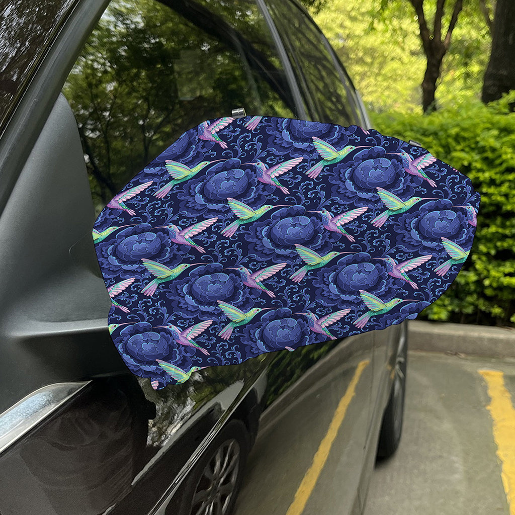 Dark Blue Floral Hummingbird Print Car Side Mirror Covers