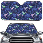 Dark Blue Floral Hummingbird Print Car Windshield Sun Shade