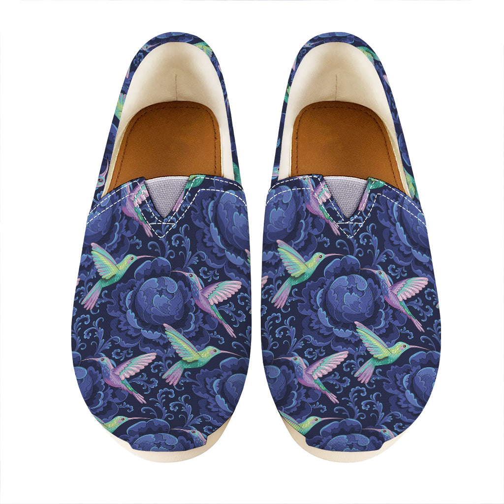 Dark Blue Floral Hummingbird Print Casual Shoes