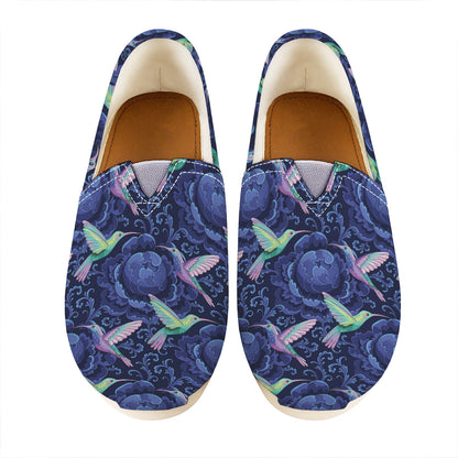 Dark Blue Floral Hummingbird Print Casual Shoes