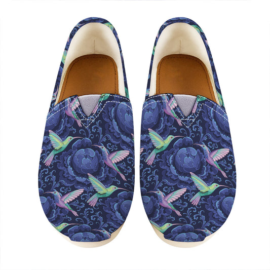 Dark Blue Floral Hummingbird Print Casual Shoes