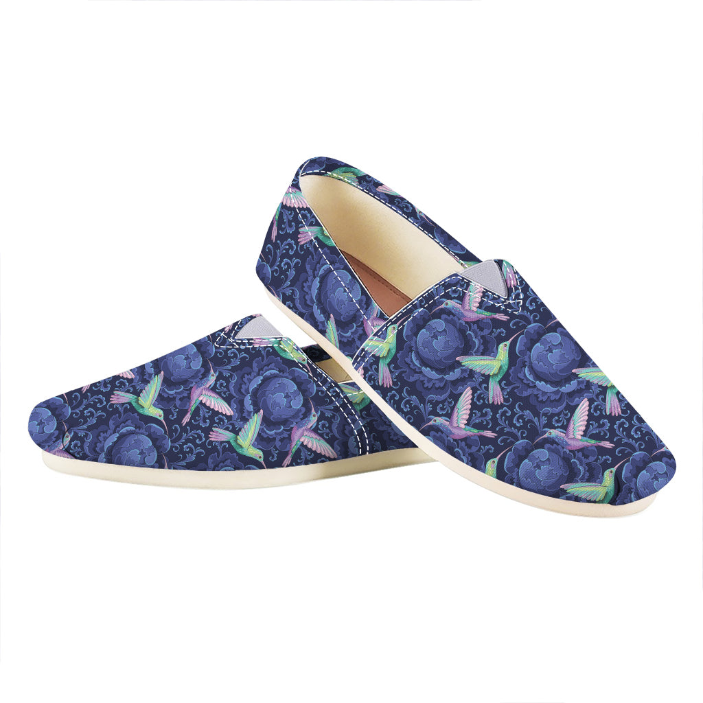 Dark Blue Floral Hummingbird Print Casual Shoes