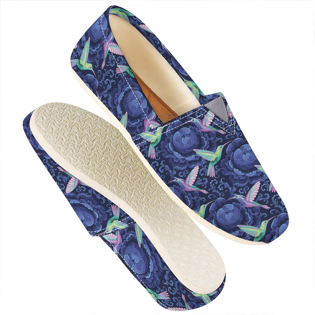 Dark Blue Floral Hummingbird Print Casual Shoes