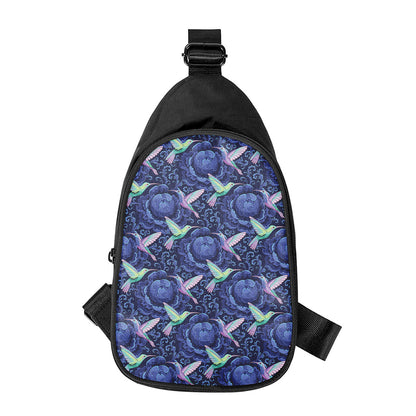 Dark Blue Floral Hummingbird Print Chest Bag