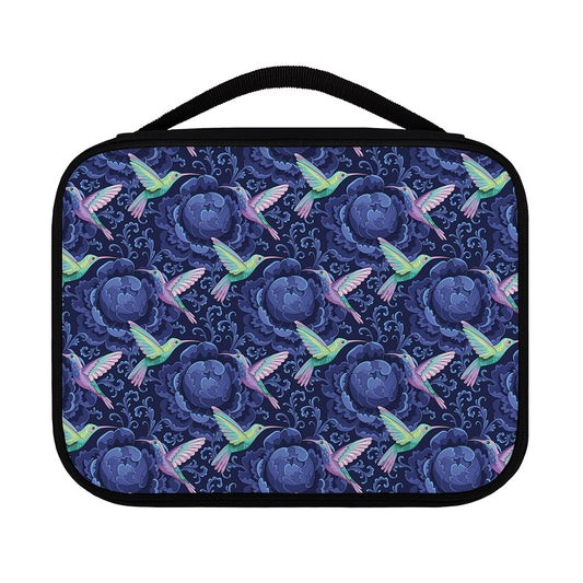 Dark Blue Floral Hummingbird Print Classic Bible Case