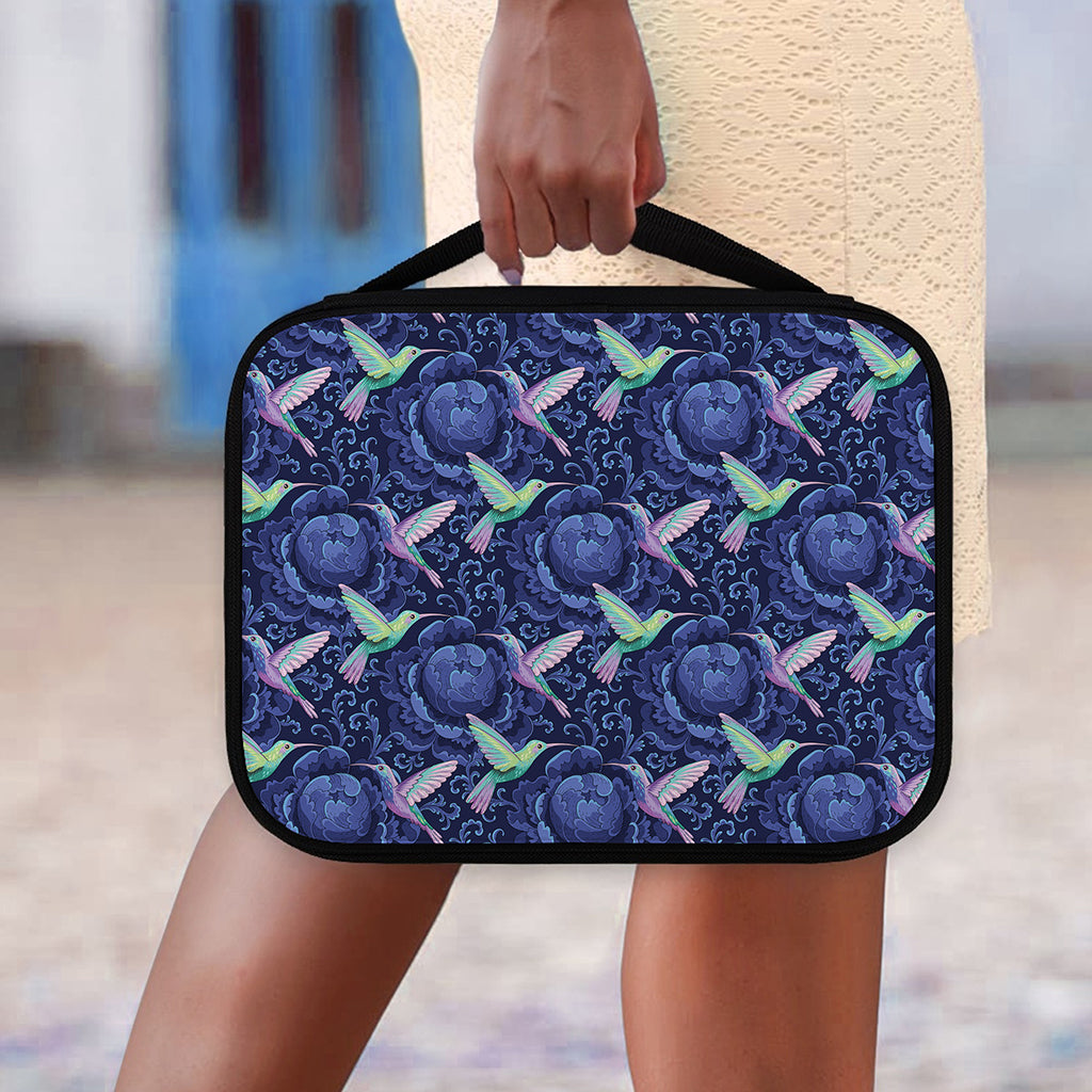 Dark Blue Floral Hummingbird Print Classic Bible Case