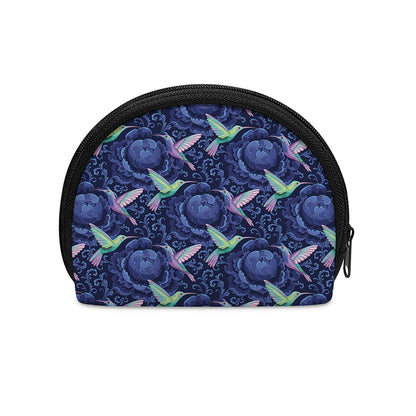Dark Blue Floral Hummingbird Print Coin Purse
