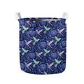 Dark Blue Floral Hummingbird Print Collapsible Laundry Basket