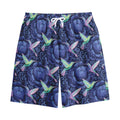 Dark Blue Floral Hummingbird Print Cotton Shorts