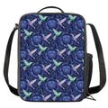Dark Blue Floral Hummingbird Print Crossbody Lunch Bag