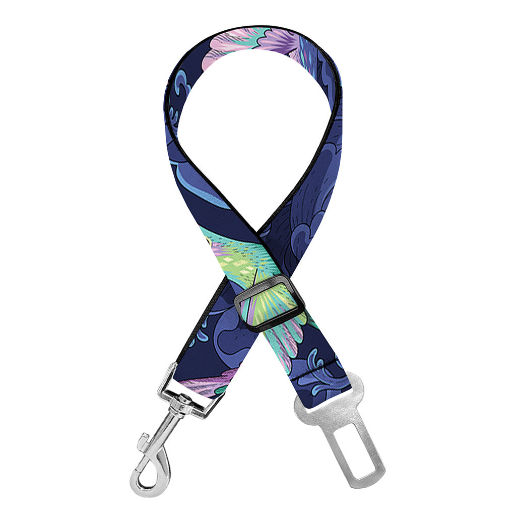 Dark Blue Floral Hummingbird Print Dog Seat Belt