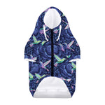 Dark Blue Floral Hummingbird Print Dog Zip Up Hoodie