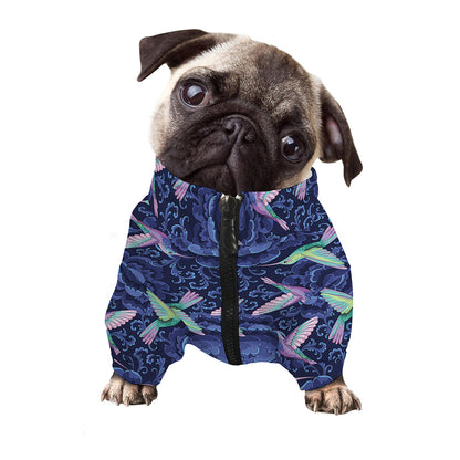 Dark Blue Floral Hummingbird Print Dog Zip Up Jacket