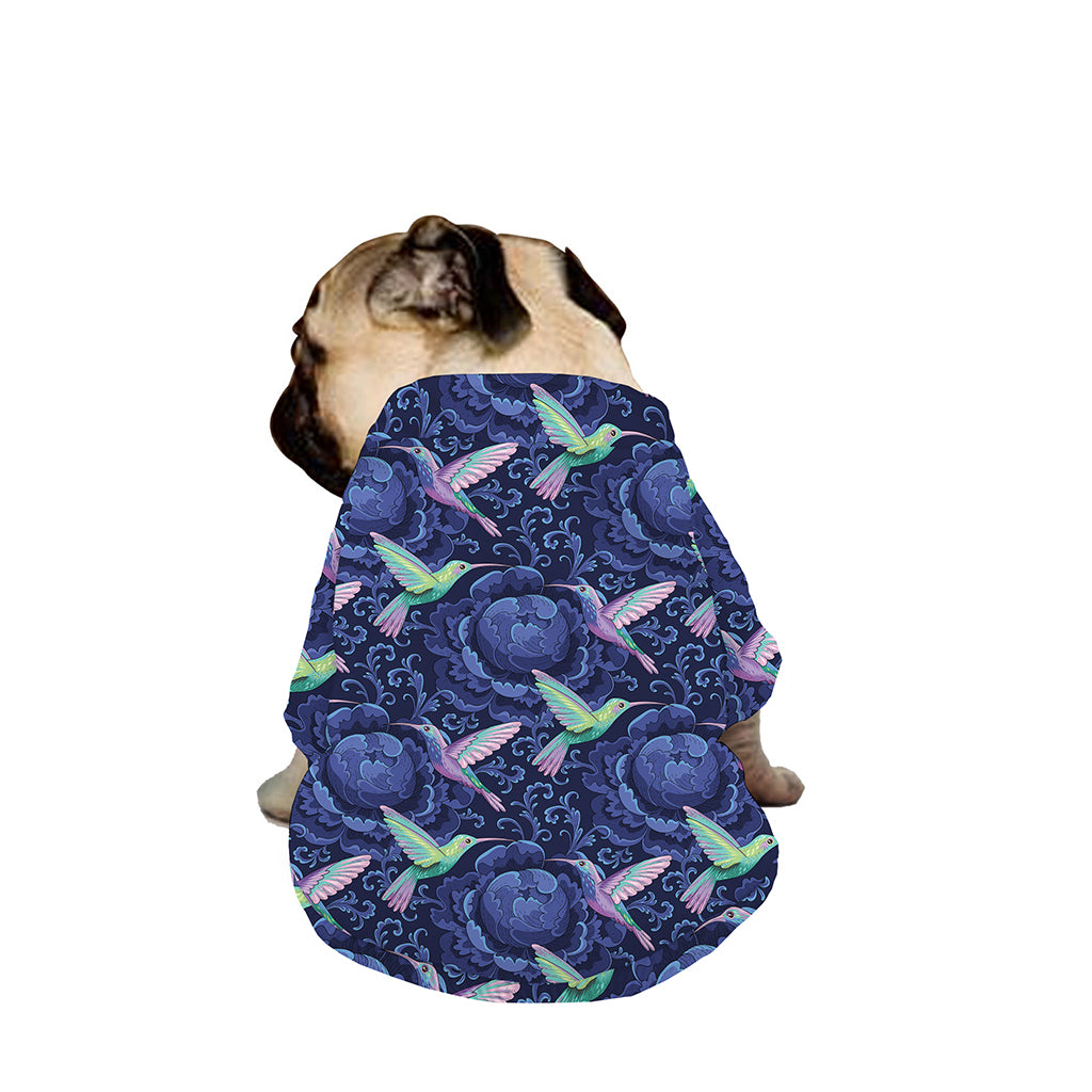 Dark Blue Floral Hummingbird Print Dog Zip Up Jacket