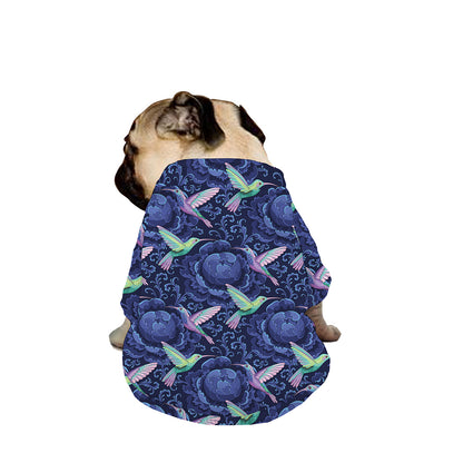 Dark Blue Floral Hummingbird Print Dog Zip Up Jacket