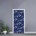 Dark Blue Floral Hummingbird Print Door Sticker