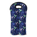 Dark Blue Floral Hummingbird Print Double Neoprene Wine Tote