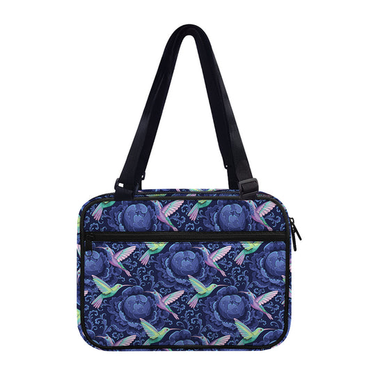 Dark Blue Floral Hummingbird Print Double Strap Bible Bag