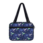 Dark Blue Floral Hummingbird Print Double Strap Bible Bag