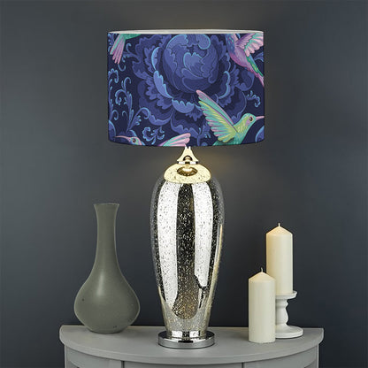 Dark Blue Floral Hummingbird Print Drum Lamp Shade