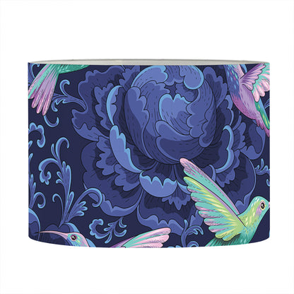 Dark Blue Floral Hummingbird Print Drum Lamp Shade