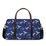 Dark Blue Floral Hummingbird Print Duffle Bag