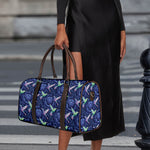 Dark Blue Floral Hummingbird Print Duffle Bag