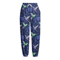 Dark Blue Floral Hummingbird Print Fleece Lined Knit Pants