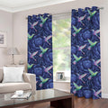 Dark Blue Floral Hummingbird Print Grommet Curtains