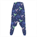 Dark Blue Floral Hummingbird Print Hammer Pants