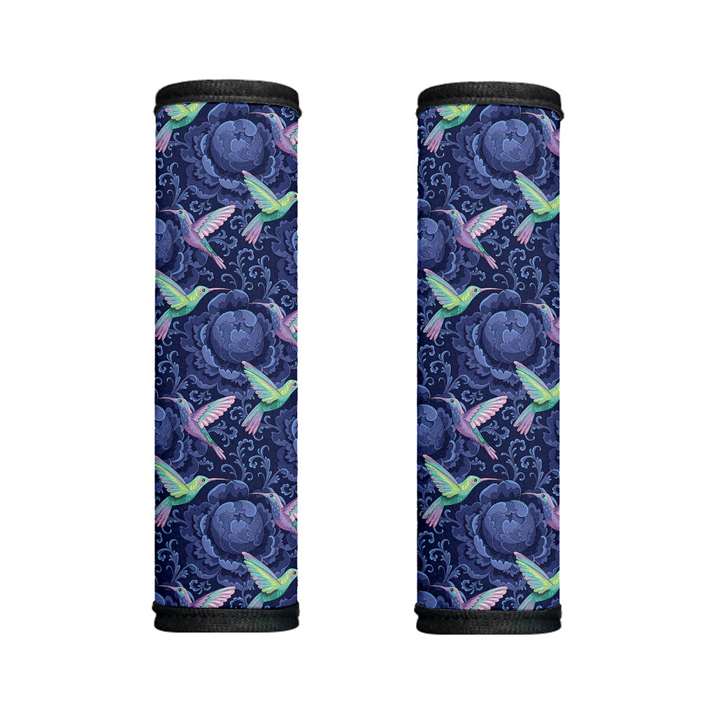 Dark Blue Floral Hummingbird Print Handle Covers