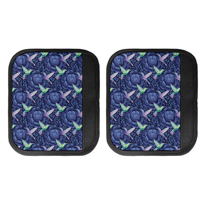 Dark Blue Floral Hummingbird Print Handle Covers