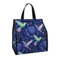 Dark Blue Floral Hummingbird Print Insulated Lunch Tote