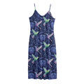 Dark Blue Floral Hummingbird Print Jersey Midi Cami Dress