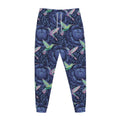 Dark Blue Floral Hummingbird Print Jogger Pants