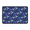 Dark Blue Floral Hummingbird Print Kitchen Mat