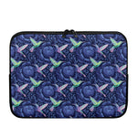 Dark Blue Floral Hummingbird Print Laptop Sleeve